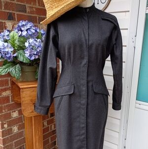 MIRTHL ITALIAN SZ 40 US 4-6 VINTAGE WOOL TRENCH BUTTON DOWN PENCIL DRESS RARE